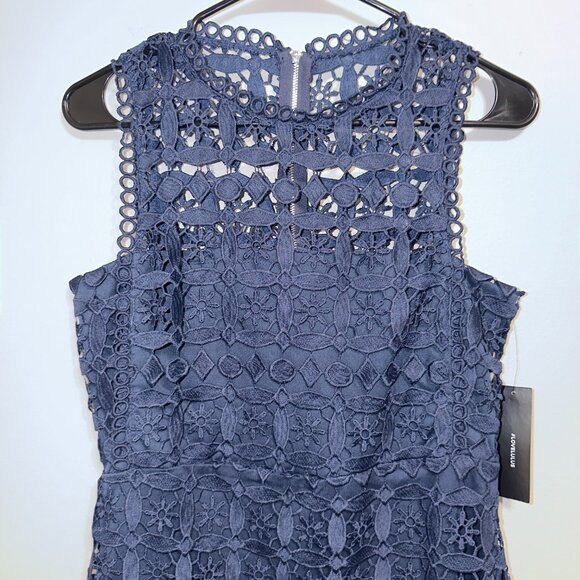 NWT Lulus M Navy Lace Cocktail Dress Sleeveless Sheath Party - Picture 4 of 7